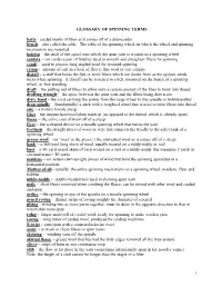 GLOSSARY of SPINNING TERMS Batts - Carded Hunks of Fiber As It Comes Off of a Drumcarder Bench – Also Called the Table