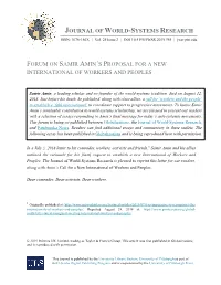Journal of World-Systems Research Forum on Samir Amin's Proposal for a New International of Workers and Peoples