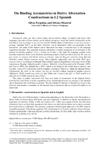 On Binding Asymmetries in Dative Alternation Constructions in L2 Spanish