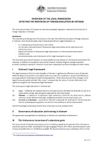 Overview of Vietnam's Legal Framework for Foreign Education Providers