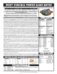 West Virginia Power Game Notes