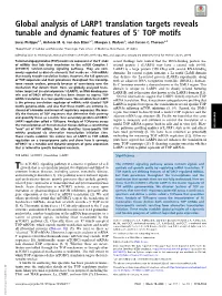 Global Analysis of LARP1 Translation Targets Reveals Tunable and Dynamic Features of 5′ TOP Motifs