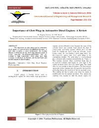 Importance of Glow Plugs in Automotive Diesel Engines: a Review