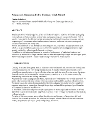 Adhesion of Aluminium Foil to Coatings – Stick with It