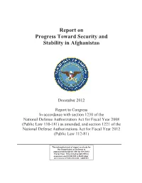 December 2012 Report on Progress Toward Security and Stability In