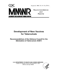 Development of New Vaccines for Tuberculosis