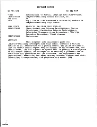 ED 105 498 CS 202 027 Introduction to Poetry. Language Arts
