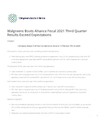 Walgreens Boots Alliance Fiscal 2021 Third Quarter Results Exceed Expectations
