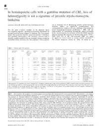 CBL, Loss of Heterozygosity Is Not a Signature of Juvenile Myelo-Monocytic Leukemia