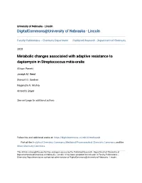 Metabolic Changes Associated with Adaptive Resistance to Daptomycin in Streptococcus Mitis-Oralis