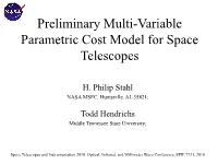 Preliminary Cost Model for Space Telescopes