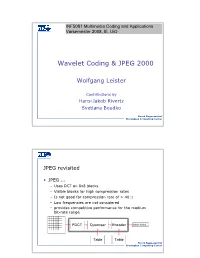 Wavelet Coding & JPEG 2000