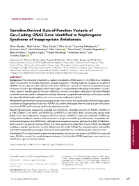 Germline-Derived Gain-Of-Function Variants of Gsa-Coding GNAS Gene Identified in Nephrogenic Syndrome of Inappropriate Antidiuresis