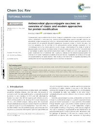 Antimicrobial Glycoconjugate Vaccines: an Overview of Classic and Modern Approaches Cite This: Chem