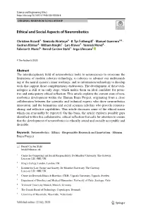 Ethical and Social Aspects of Neurorobotics
