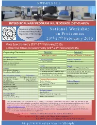 National Workshop on Proteomics 23Rd-27Th February 2015