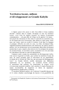 Territoires Locaux, Milieux Et Développement En Grande Kabylie