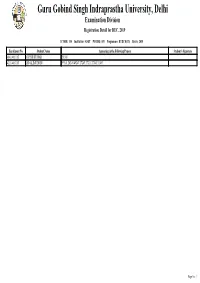 Guru Gobind Singh Indraprastha University, Delhi Examination Division Registration Detail for DEC, 2019