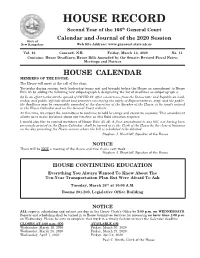 HOUSE RECORD Second Year of the 166Th General Court Calendar and Journal of the 2020 Session State of New Hampshire Web Site Address