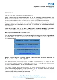 Dear Colleagues COVID-19 and Death Certification/Notification Processes
