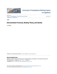 Demonstrative Pronouns, Binding Theory, and Identity