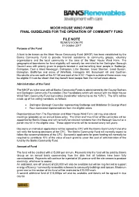 Moor House Wind Farm Final Guidelines for the Operation of Community Fund File Note