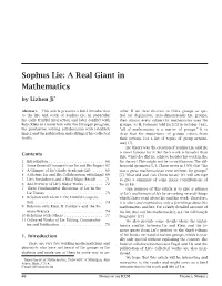 Sophus Lie: a Real Giant in Mathematics by Lizhen Ji*