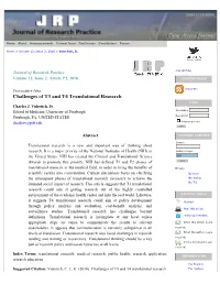 Challenges of T3 and T4 Translational Research | Vukotich, Jr. | Journal Of