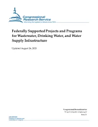 Federally Supported Projects and Programs for Wastewater, Drinking Water, and Water Supply Infrastructure
