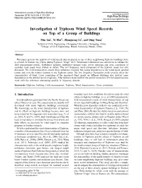 Investigation of Typhoon Wind Speed Records on Top of a Group of Buildings