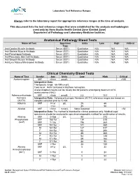Laboratory Test Reference Ranges