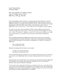 Logic Programming Robert Kowalski MIT Encyclopaedia of Cognitive