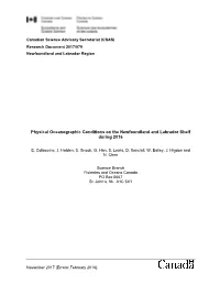 Physical Oceanographic Conditions on the Newfoundland and Labrador Shelf During 2016