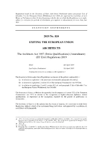 The Architects Act 1997 (Swiss Qualifications) (Amendment) (EU Exit) Regulations 2019