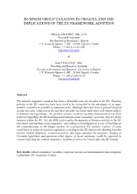 Business Group Taxation in Croatia and the Implications of the Eu Framework Adoption
