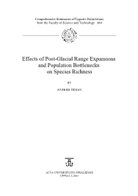 Effects of Post-Glacial Range Expansions and Population Bottlenecks on Species Richness