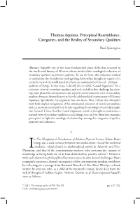 Thomas Aquinas, Perceptual Resemblance, Categories, and the Reality of Secondary Qualities