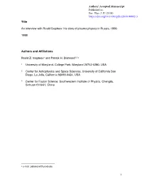 1 Title an Interview with Roald Sagdeev