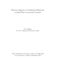 Discrete Analysis of Continuous Behaviour in Real-Time Concurrent Systems