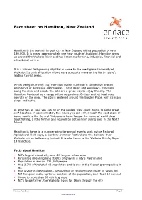 Fact Sheet on Hamilton, New Zealand