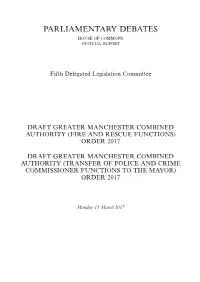 Draft Greater Manchester Combined Authority (Fire and Rescue Functions) Order 2017