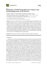 Reliability of NAND Flash Memories: Planar Cells and Emerging Issues in 3D Devices