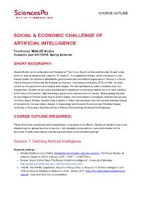 Social and Economic Challenges of Artificial Intelligence