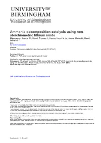 Ammonia Decomposition Catalysis Using Non-Stoichiometric Lithium Imide', Chemical Science, No