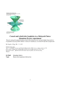 Causal and Relativistic Loopholes in a Delayed-Choice Quantum Eraser
