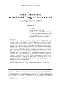 Phrasal Alternation in the Pondok Tinggi Dialect of Kerinci an Intergenerational Analysis