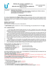 PRUEBA DE ACCESO Y ADMISIÓN a LA UNIVERSIDAD LENGUA EXTRANJERA ANDALUCÍA, CEUTA, MELILLA Y CENTROS En MARRUECOS (INGLÉS) CURSO 2019-2020