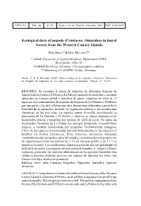 Ecological Data of Isopods (Crustacea: Oniscidea) in Laurel Forests from the Western Canary Islands