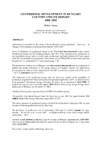 Geothermal Development in Hungary Country Update Report 2000–2002