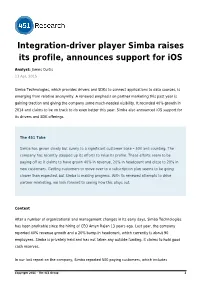 Integration-Driver Player Simba Raises Its Profile, Announces Support for Ios